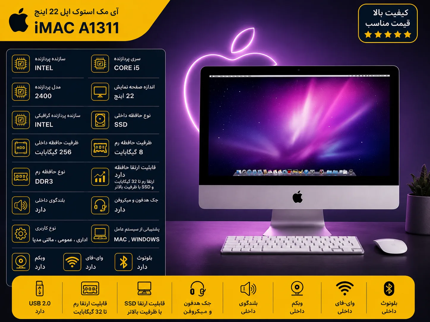 آل این وان ایمک اپل با پردازنده سی پی یو اینتل core i5 نسل 2