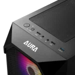 پنل کنترل بالایی کیس GameDias AURA GC1 شامل دکمه پاور و پورتهای ارتباطی در نیکوئیان
