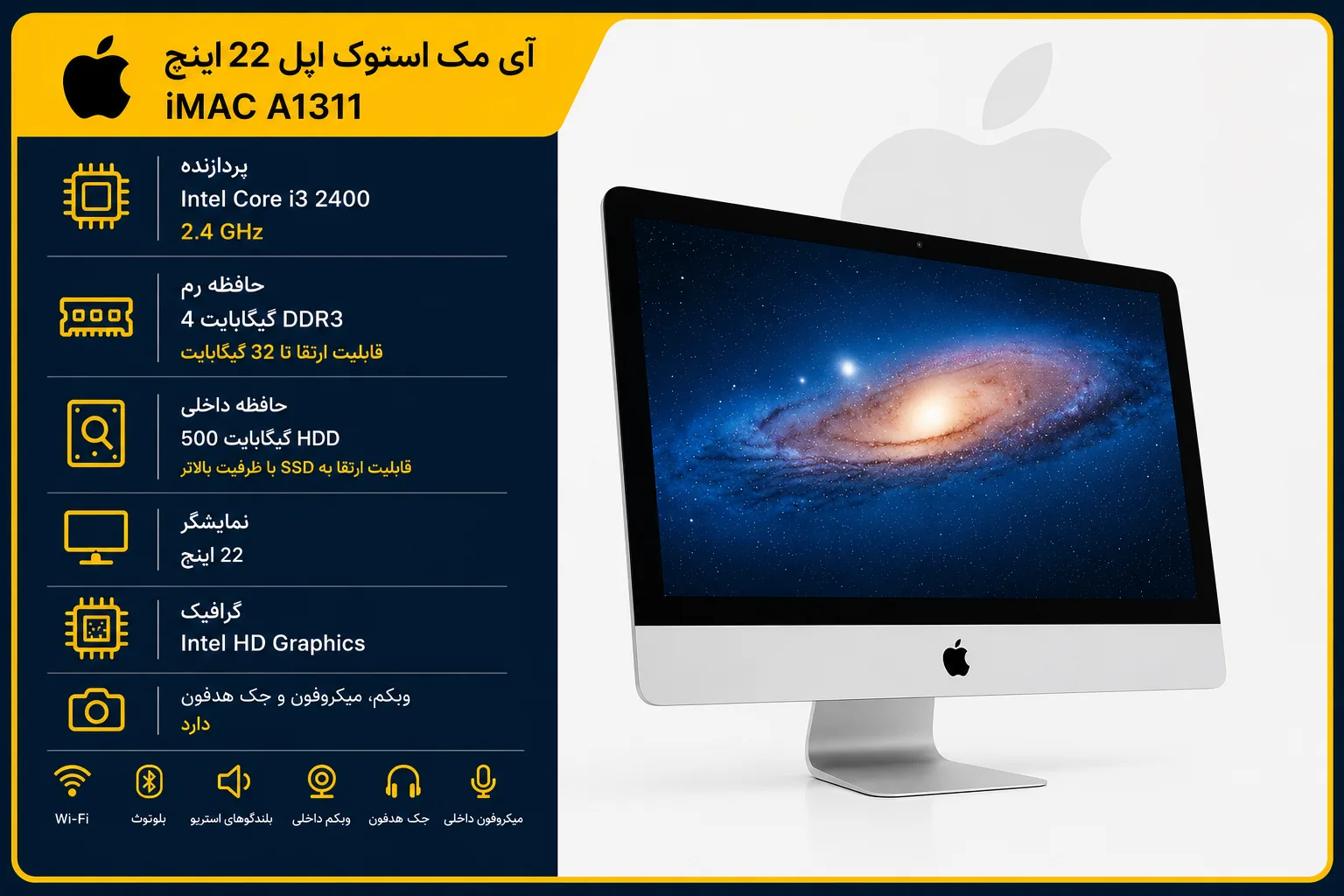 مشخصات فنی آی مک کارکرده اپل سی پی یو i3