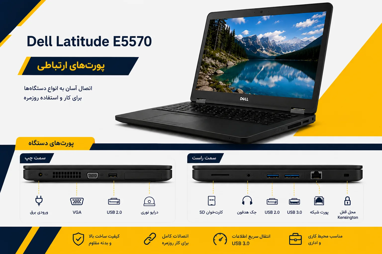 خرید لپتاپ استوک دل با پردازنده i5 نسل شش