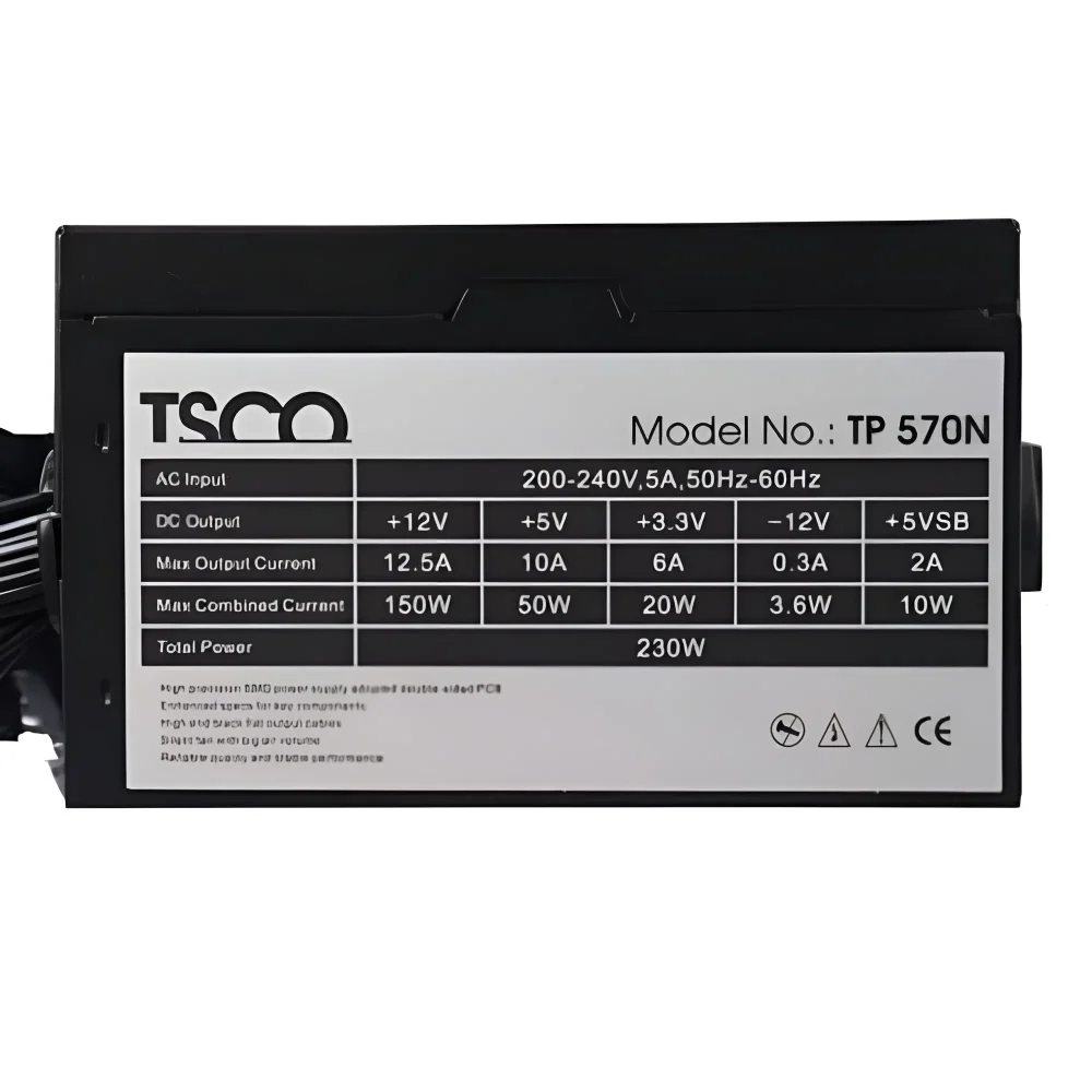 مشخصات فنی و برچسب منبع تغذیه تسکو TP 570N