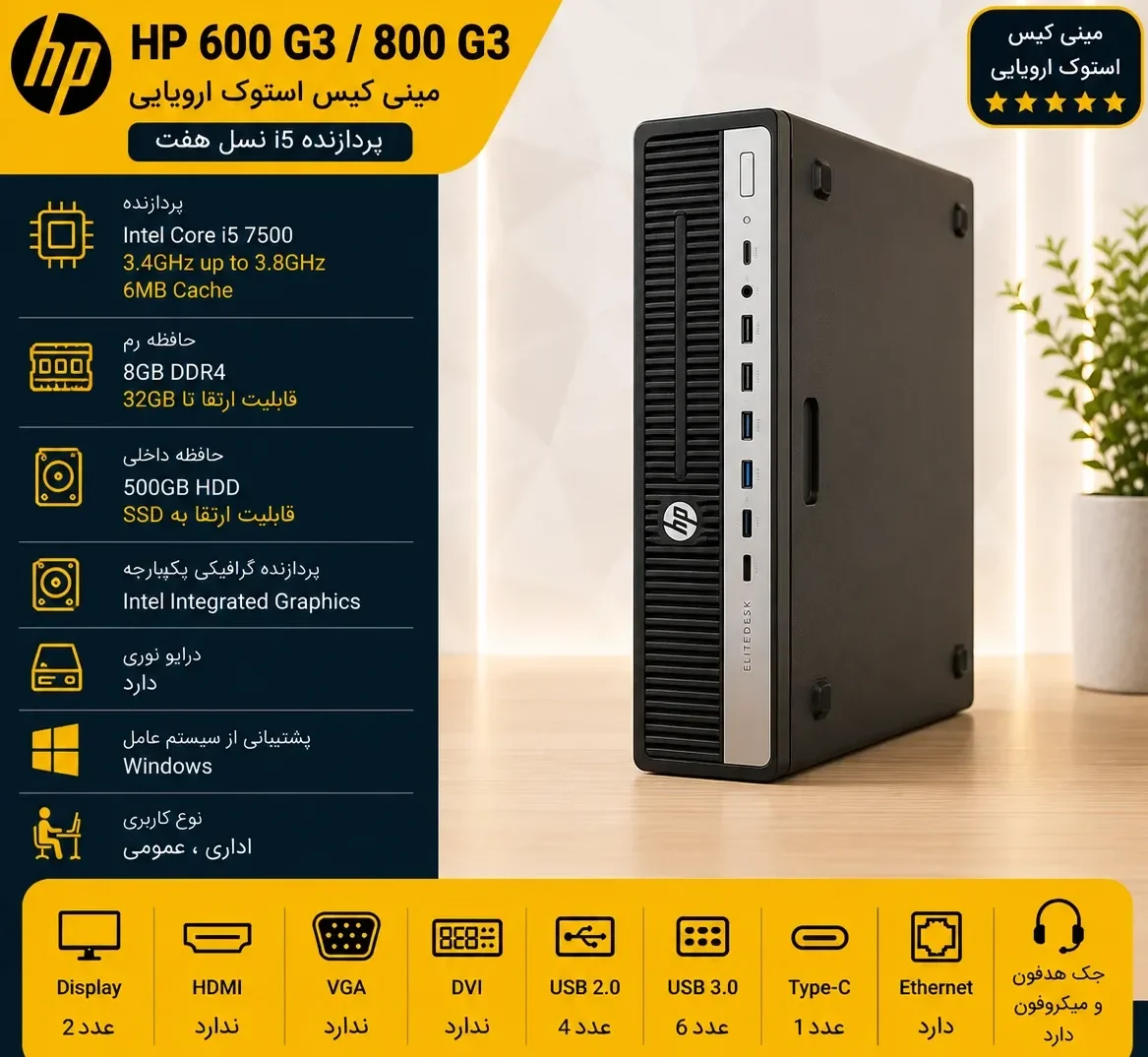مینی کیس استوک کاربردی و ارزان اچ پی نسل 7 پردازنده i5