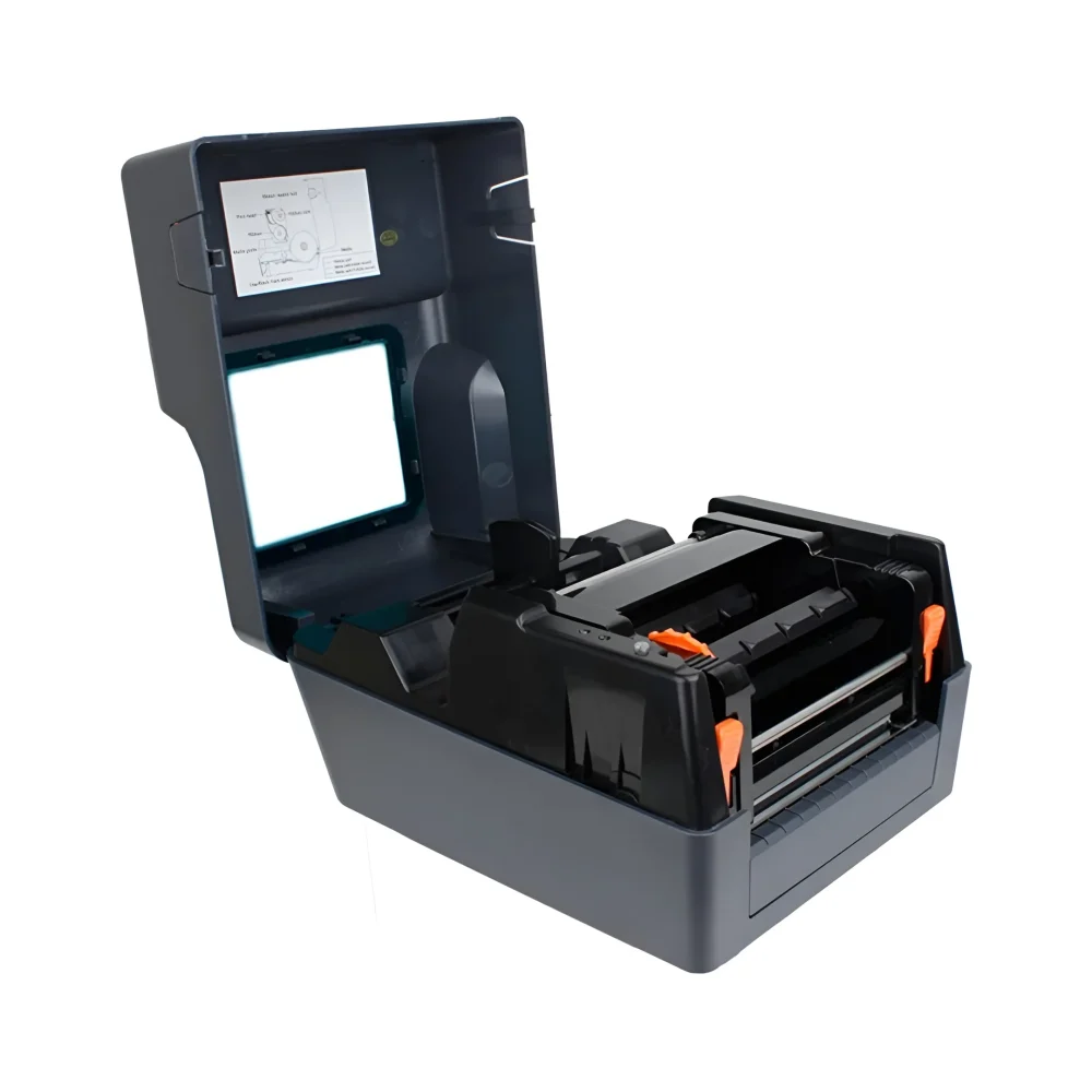 پرینتر لیبل زن ZEC ZP400-E با درب باز و ریبون