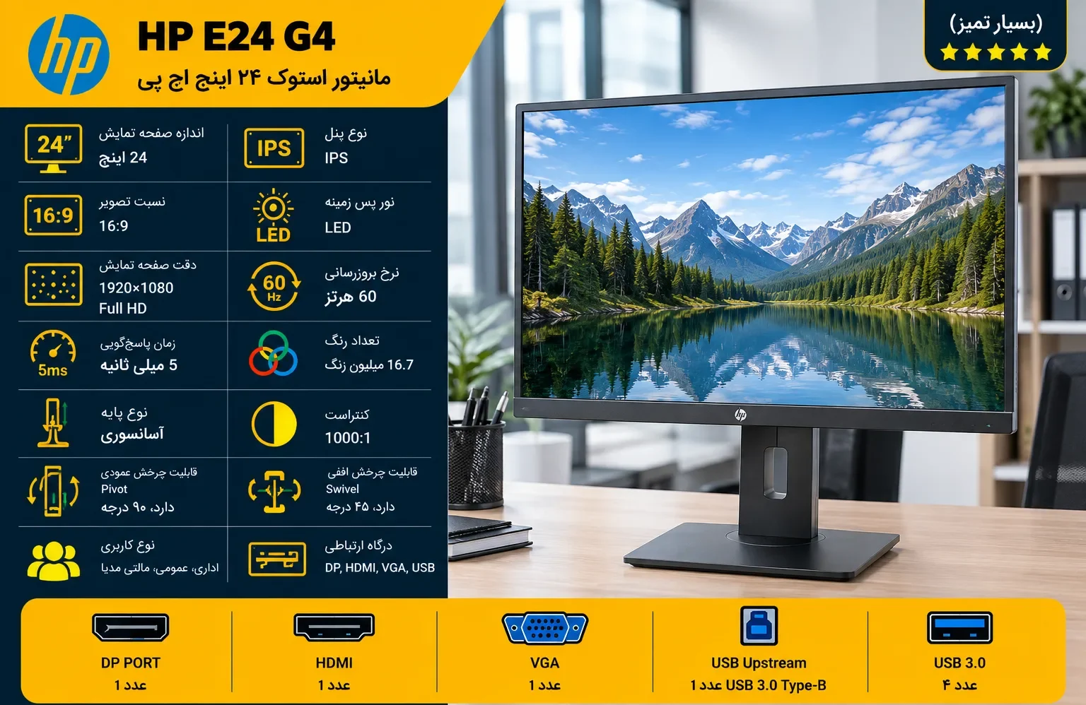 مشخصات فنی مانیتور hp e24 g4