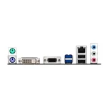 نمای پنل پشتی مادربرد ASUS H81M-K شامل پورت های USB، شبکه LAN، خروجی های تصویر VGA و DVI و جک های صوتی