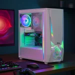 نمای کیس فاطر مدل FG-523W پس از اسمبل قطعات کامپیوتر و روشن شدن نورپردازی فن های RGB