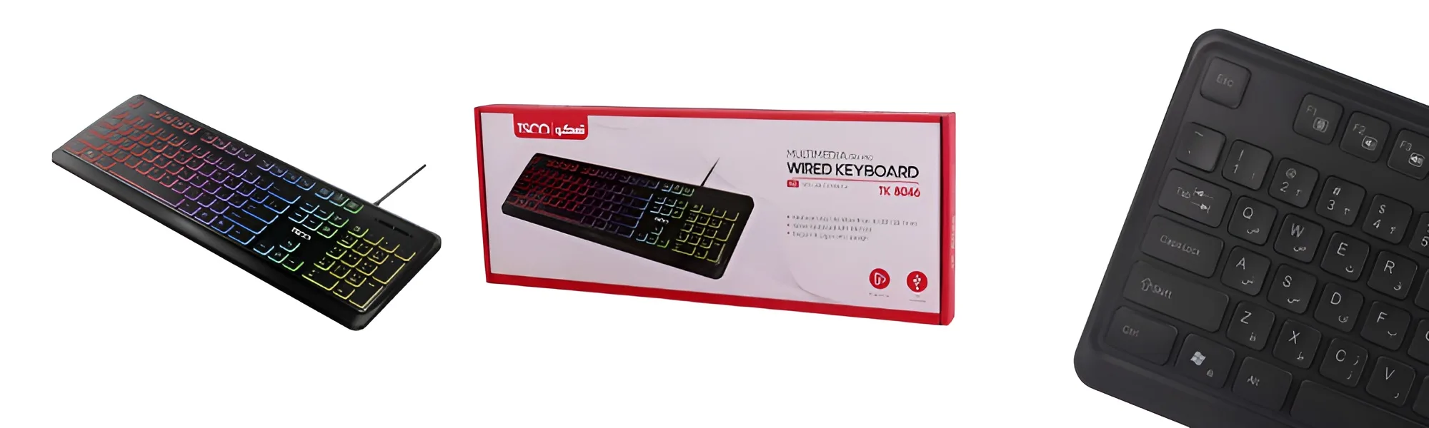 کیبورد تسکو مدل TK 8046 با طراحی فول سایز، کلیدهای ممبران و نورپردازی RGB رنگی