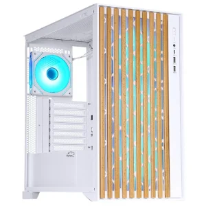 کیس کامپیوتر تسکو TSCO GC4512 با پنل جلویی طرح چوب، پنل کناری شیشه‌ای و طراحی مناسب سیستم‌های گیمینگ
